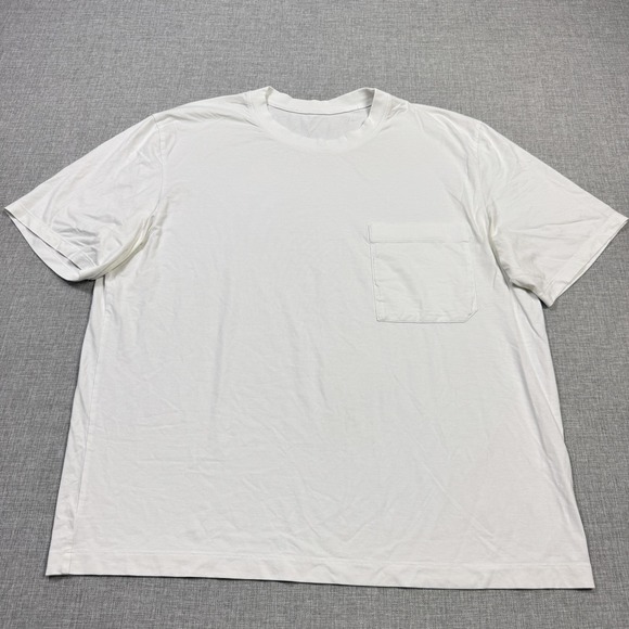 Lululemon Shirt Mens Large White Short Sleeve Crew Neck Pocket Logo Jersey - Picture 5 of 8